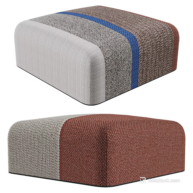 Modern Fabric Upholstered Stool With Color Block Design Gray Blue Brown Tones 3d model 