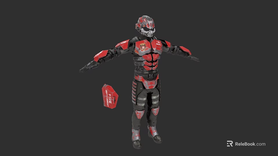 Detailed Sci Fi Game Movie Character in Red Black Armor With Helmet and Weapon 3d model 