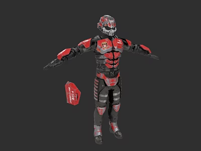 Detailed Sci Fi Game Movie Character in Red Black Armor With Helmet and Weapon 3d model