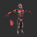 Detailed Sci Fi Game Movie Character in Red Black Armor With Helmet and Weapon