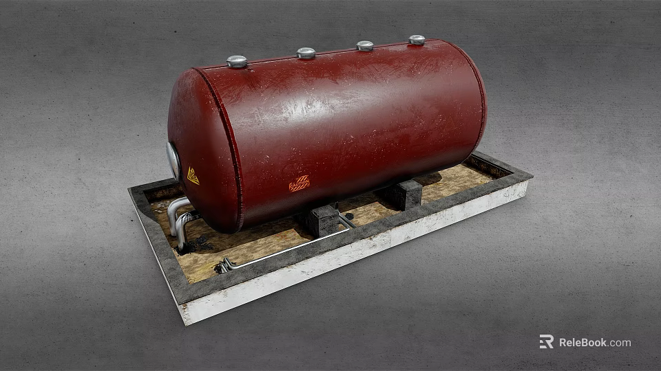 Industrial Red Storage Tank Equipment With Concrete Base And Metal Valves 3d model 