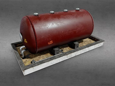 Industrial Red Storage Tank Equipment With Concrete Base And Metal Valves 3d model