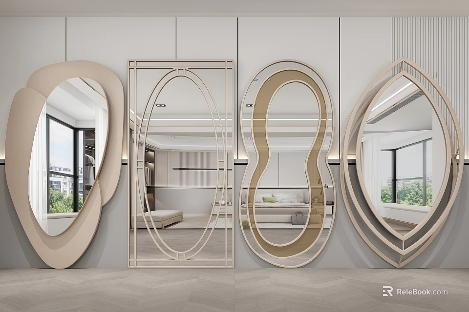 Modern Decorative Mirrors With Different Shapes For Home Interior Wall Decor 3d model 