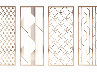 Modern Geometric Room Dividers With Gold Tone Metal Frames And Intricate Patterns 3d model