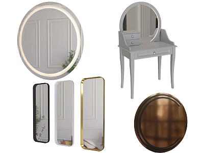 Modern Mirrors Design With Round Rectangular Shapes Lights And Dressing Table 3d model