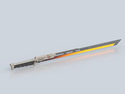 Futuristic Glowing Sword With Yellow Orange Blade And Metallic Black Handle 3d model