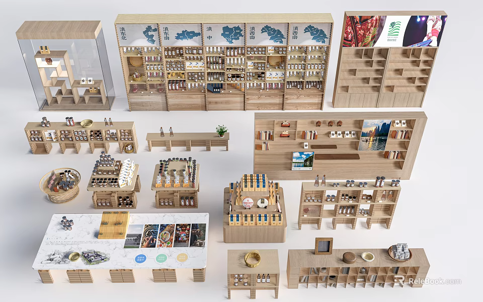 Wooden Display Shelves With Various Designs And Sizes For Retail Product Showcase 3d model 