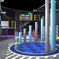 Colorful Indoor Playground With Slides Climbing Frames And Neon Lights
