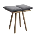 Modern Minimalist Stool With Double Light Beige Padded Seats And Wooden Legs