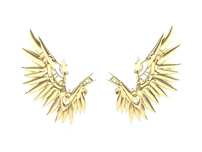 Golden Wing Sculpture Carving With Intricate Feather Details And Symmetrical Design 3d model
