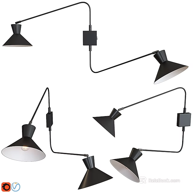 Different Styles Of Modern Black Wall Lamps With Adjustable Arms For Interior Lighting Design 3d model 