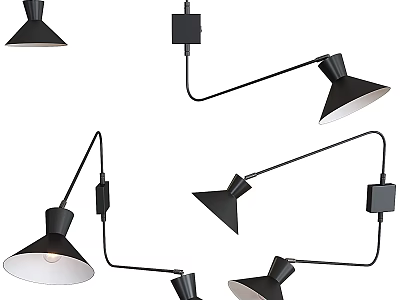 Different Styles Of Modern Black Wall Lamps With Adjustable Arms For Interior Lighting Design 3d model