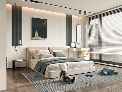 Children's Bedroom With Cozy Bed Soft Rug Plush Toy And Natural Light Window Decorative Painting 3d model