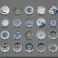 Decorative Plates Collection With Various Blue And White Patterns For Wall Decoration 3d model