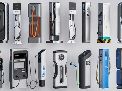 Various Electric Vehicle Charger Models With Different Designs And Features 3d model