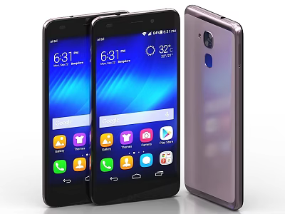 Modern Smartphones With Front Screen Display App Icons Time And Weather Info Back Camera Design 3d model