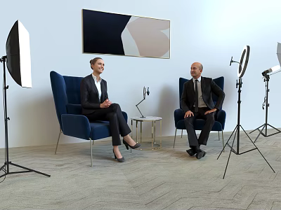 Office Electrical Appliances in Modern Office Interview Setup With Microphone And Photography Lights 3d model