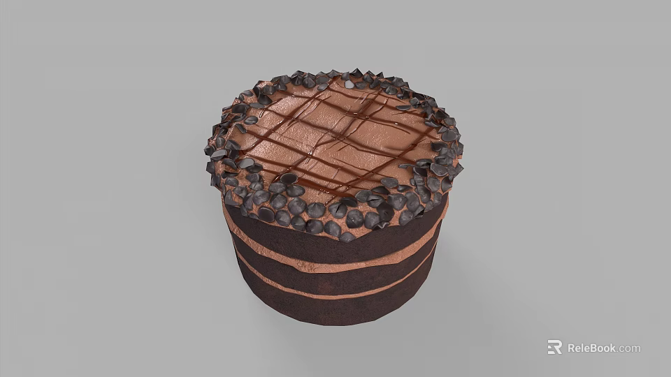Decadent Layered Chocolate Cake Topped with Chocolate Shavings and Drizzled Chocolate Sauce 3d model 