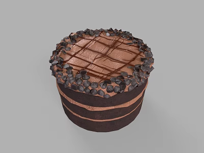 Decadent Layered Chocolate Cake Topped with Chocolate Shavings and Drizzled Chocolate Sauce 3d model