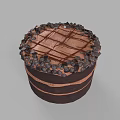 Decadent Layered Chocolate Cake Topped with Chocolate Shavings and Drizzled Chocolate Sauce