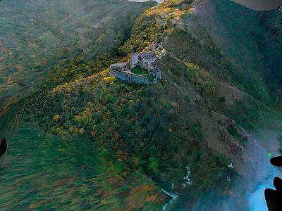 Stunning Mountain Landscape With Ancient Castle Lush Green Forest And Flowing River 3d model