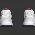 White Sneakers With Blue Logo And Red Heel Design For Casual Style