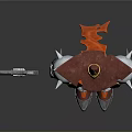 Mechanical Character With Red Hat Silver Armor Holding Gun In Standing Pose