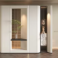 Modern White Partition with Transparent Panel Green Plant Small Shelf and Decorative Items 3d model