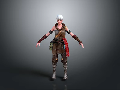 Game Movie Warrior Character With White Short Hair And Armored Leather Outfit Red Sash 3d model