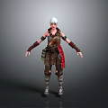 Game Movie Warrior Character With White Short Hair And Armored Leather Outfit Red Sash