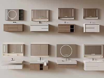 Modern Wall Mounted Bathroom Vanity Cabinet With Mirror Wooden White Storage Drawers 3d model