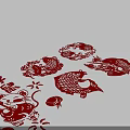 Traditional Chinese Paper Cutting Wall Decor With Lanterns Zodiac Rat Fish And Lotus
