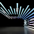 Modern Tech Themed Photo Check-in Spot With Illuminated Strip Lights And Colorful Glow