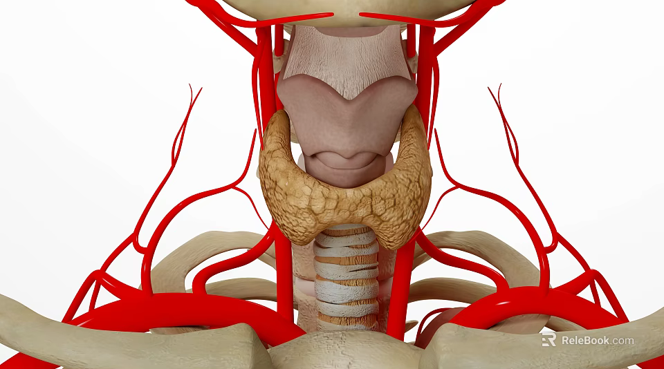 Human Organ System Anatomy Showing Thyroid Gland Cervical Vertebrae And Blood Vessels 3d model 