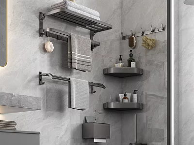 Bathroom Accessories Including Wall Mounted Shelves Towel Racks And Hooks For Modern Bathroom 3d model