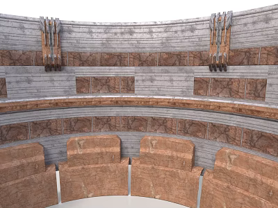 Ancient Circular Amphitheater With Tiered Stone Seats And Brown Gray Carved Walls 3d model