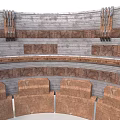 Ancient Circular Amphitheater With Tiered Stone Seats And Brown Gray Carved Walls