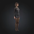 Woman In Fitted Gray Dress With Black Stockings And Black High Heels On Black Background 3d model