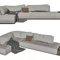 Modern Light Gray L shaped Sectional Sofa with Brown Throw Pillow Gray Blanket and Side Table 3d model