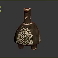 Ceramic Sculpture Featuring Turtle Shaped Body with Intricate Wave Carvings and Three Legs