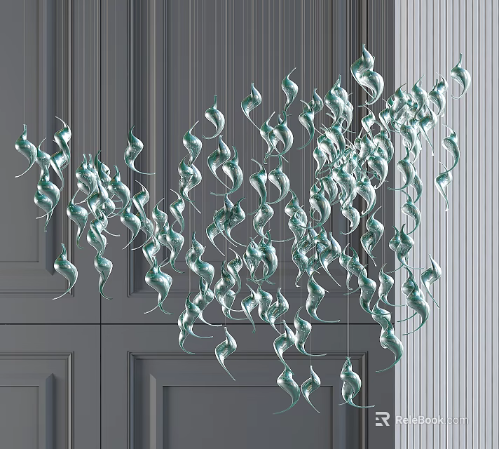 Modern Elegant Crystal Chandelier With Spiral Leaf Shaped Decorative Hanging Design 3d model 