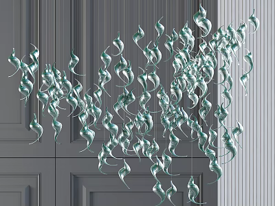 Modern Elegant Crystal Chandelier With Spiral Leaf Shaped Decorative Hanging Design 3d model