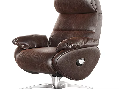 Brown Leather Office Chair With High Back Thick Armrests And Metal Base 3d model