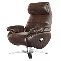 Brown Leather Office Chair With High Back Thick Armrests And Metal Base