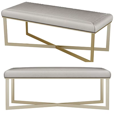 Modern Gray Upholstered Sofa Bench With Gold Metal Frame For Living Room 3d model