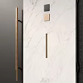 Modern Black Main Gate Design With Gold Accents And Marble Columns Featuring Number 7