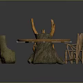 Natural Rustic Wooden Furniture Set With Tree Stump Round Table And Handcrafted Chairs