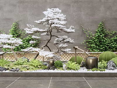 Karesansui Zen Garden Design With Raked Gravel Pine Trees Moss And Stones 3d model