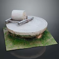 Traditional Stone Mill With Circular Base And Roller On Grassy Ground 3d model