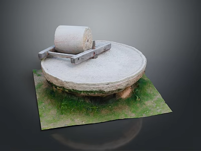 Traditional Stone Mill With Circular Base And Roller On Grassy Ground 3d model